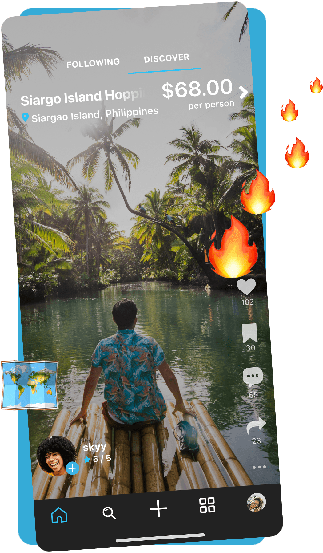 Otsy app showing a bookable travel video that other travelers can book from